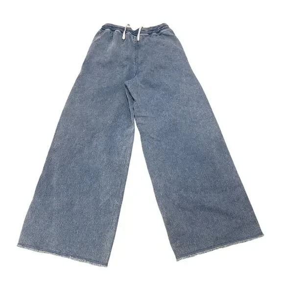 Aerie Soft Landing Trousers Blue Wide Leg Seamed Front Raw Hem XS Short - Picture 10 of 10